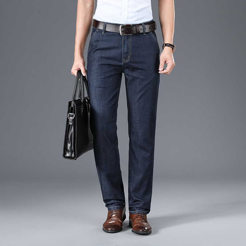 Modal Stretch Denim Pants Men's Middle-aged Business Straight High-end Quality Comfortable Jeans Factory Outlet Goods
