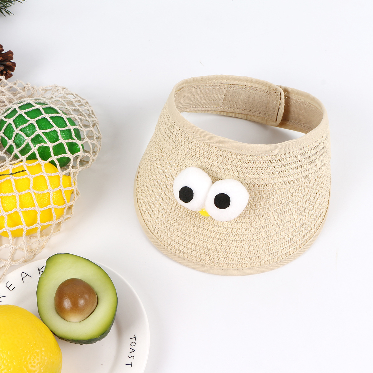 Spring And Summer New Korean Children&#39;s Straw Hat Men And Women Baby Visor Big Eyes Hat display picture 2