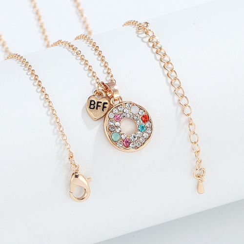 Children's Eco-Friendly Alloy Droplet Oil Necklace Cross-Border New Friendship Round Ring Embedded Diamond Necklace Best Friends