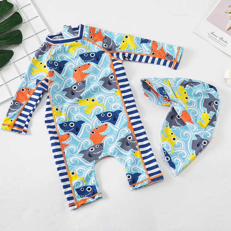 One-piece sunscreen quick-drying seaside surfing suit hot spring warm boy children's swimsuit baby small middle school boy's swimsuit