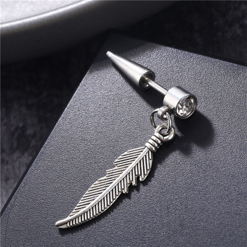 Fashion Feather Stainless Steel Inlay Artificial Gemstones Drop Earrings 1 Piece display picture 2