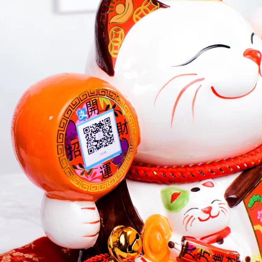 Personalizada estilo japonés suerte tambor escaneo código suerte gato regalo cajero decoración código QR función de pago fortuna gato