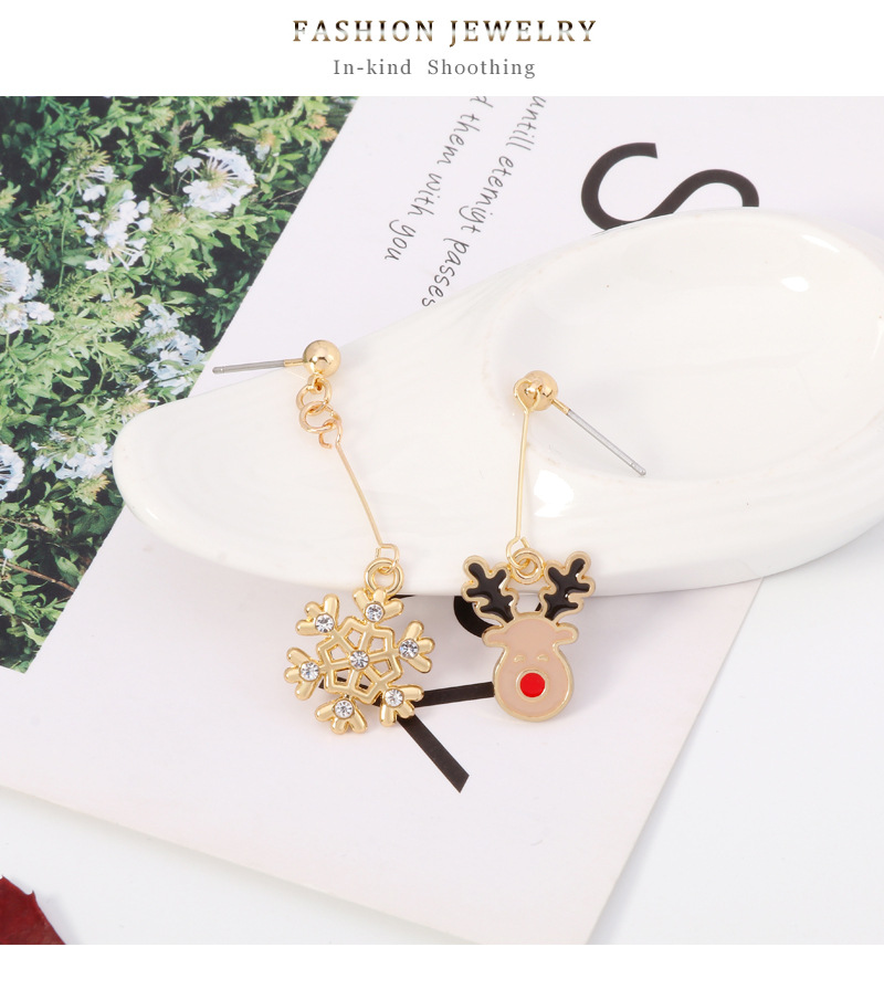 Fashion Alloy Drip Oil Snowflake Deer Earrings display picture 7