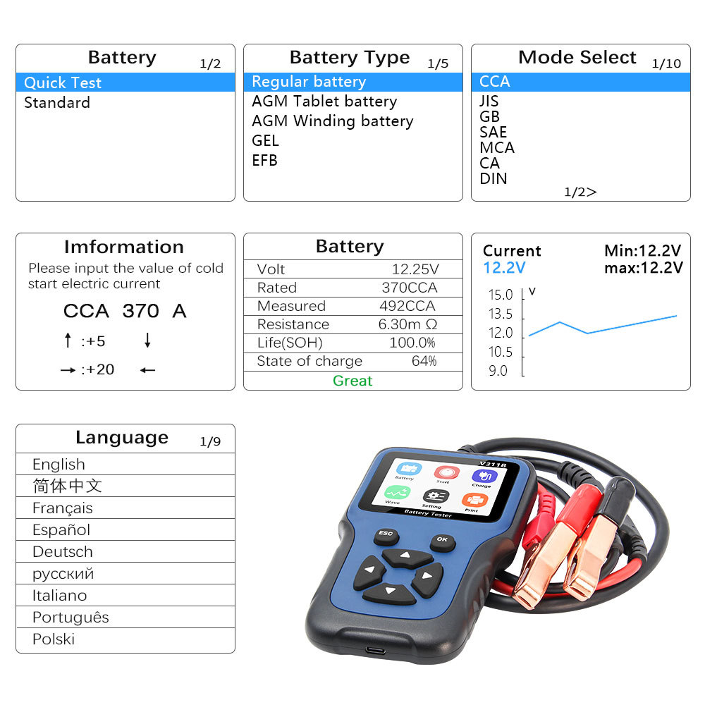 V311B car 12V battery tester 汽车12V电瓶测试仪 汽车电池检测阿里巴巴