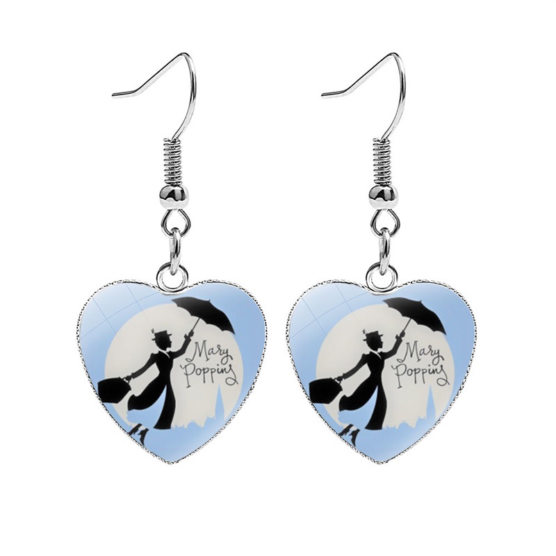 Mary Poppins movie Happy World earrings fashion simple women's heart-shaped love gem earrings