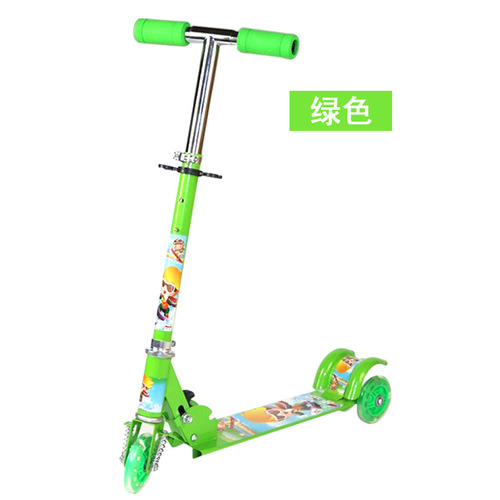 Children's three-wheeled skateboard with shock absorption, braking, flashing wheels, foldable and adjustable pedals, cross-border manufacturer