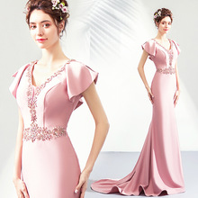 天使的嫁衣时髦显瘦粉色鱼尾敬酒服宴会年会婚纱晚礼服一件代发