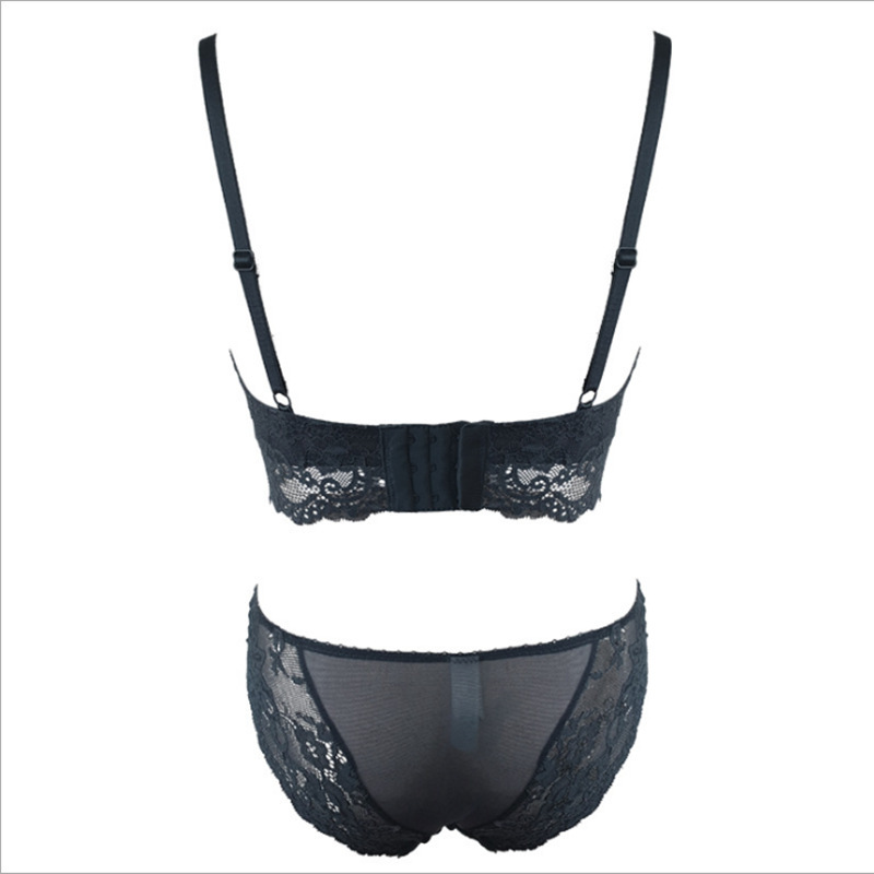 Nouvelle lingerie sexy brodée en dentelle avec ailes latérales élargies, haut fin et bas épais ensemble de soutien-gorge froncé_voghion.com