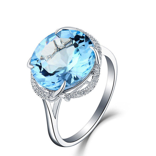 Fashionable citrine silver-plated gold inlaid amethyst sea blue topaz colored gemstone open ring for women