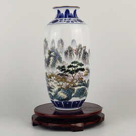 景德镇陶瓷器小花瓶粉彩山水人家新中式客厅仿古装饰品可定制