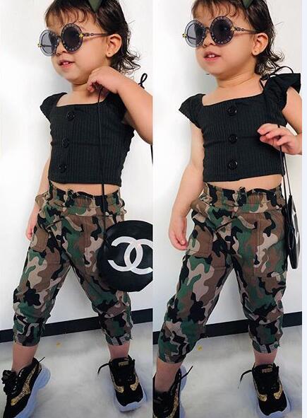 Solid Color Flying Sleeves Single-breasted Jacket Camouflage Pants Children's Suits Wholesale Nihaojewelry display picture 8