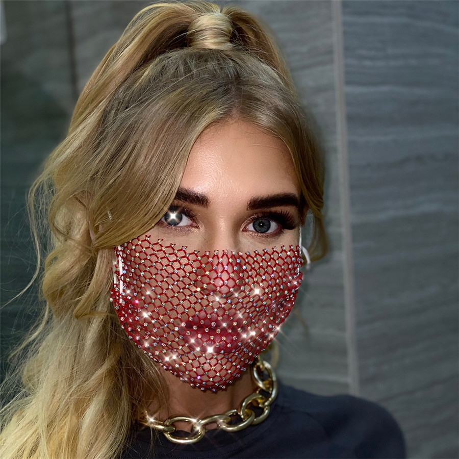 Reticulated rhinestone earhook detachable solid color mouth mask  NSYML132266