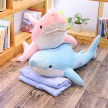 仿真鲨鱼公仔毛绒玩具海洋动物跨境亚马逊抱枕毯二合一两用空调被