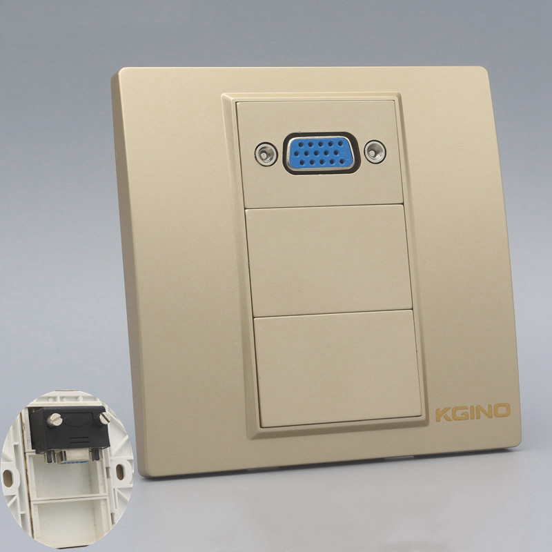 香槟金86型VGA弯头插座 金色L型直角插投影仪显示器多媒体VGA面板