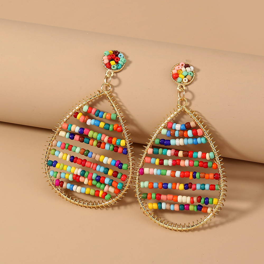 Bohemian Multi-color Beads Drop-shaped Pendant Exaggerated Alloy Earrings display picture 2