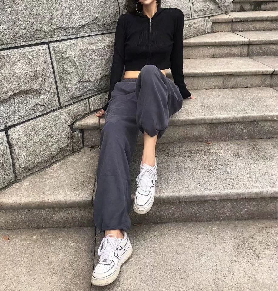 Elastic High Waist Solid Color Sweatpants NSZQW115392