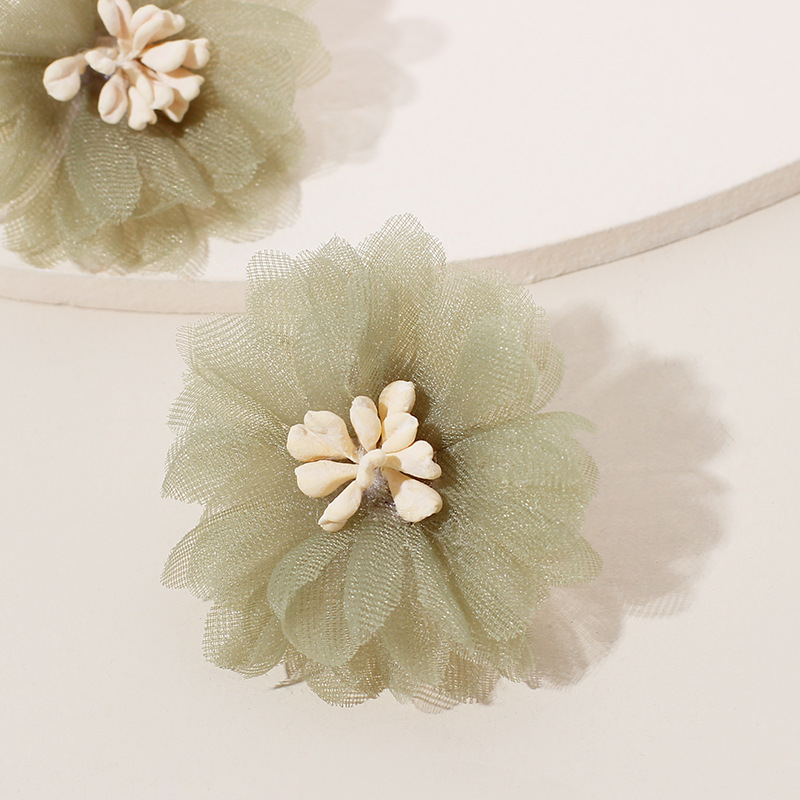 3g Weight Earrings Classification Housewarming, Anniversary, Business, Wedding, Travel, Birthday, Festival Occasion Chiffon Material Flower Pattern Women'S Gender Simple Style Style Purple, Green Color Korea Three-dimensional Mesh Chiffon Flower Retro Port Style Purple Earrings Wholesale 9