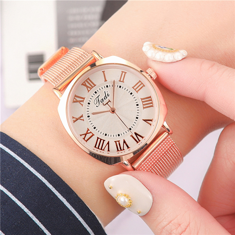 New Starry Sky Sparkling Pink Square Large dial Simple Lazy Mila Alloy Mesh Belt Women's Quartz Watch_voghion.com