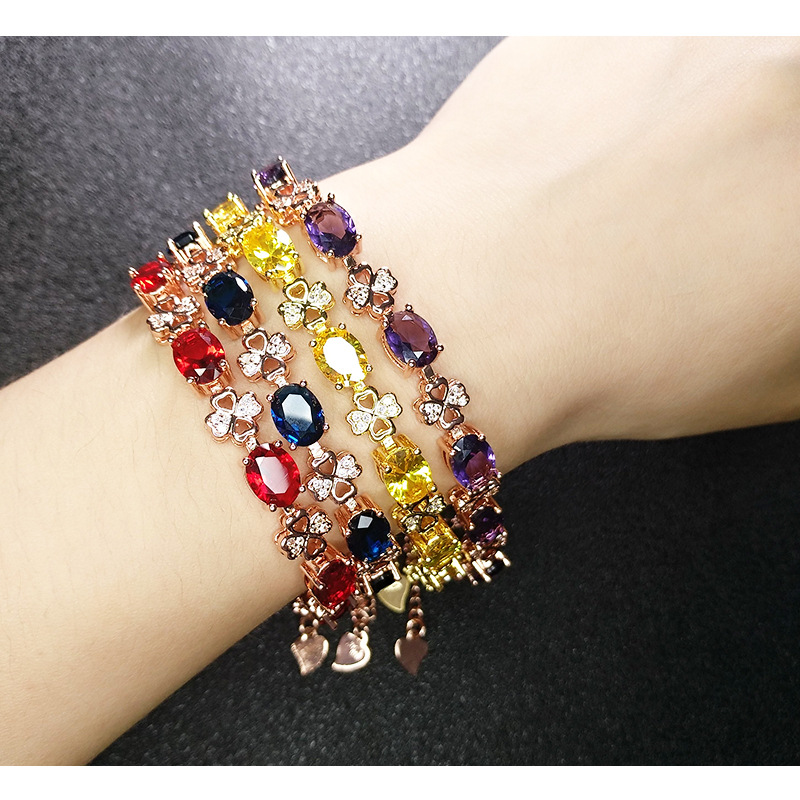 Imitation Sapphire Clover Amethyst Großhandel Intarsien Pigeon Blood Red Armband display picture 1