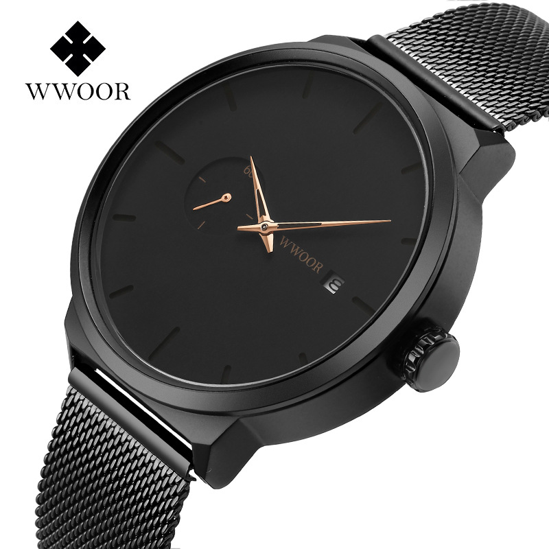 WWOOR Holding Love nuevo reloj de cuarzo de malla de negocios para hombres calendario impermeable reloj redondo cabeza casual Bowl Watch 8872