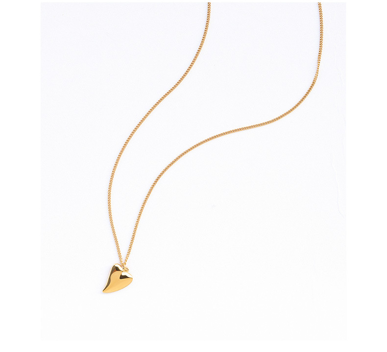 Collier En Or 18 Carats En Acier Au Titane Simple Cœur D&#39;amour Tendance display picture 6