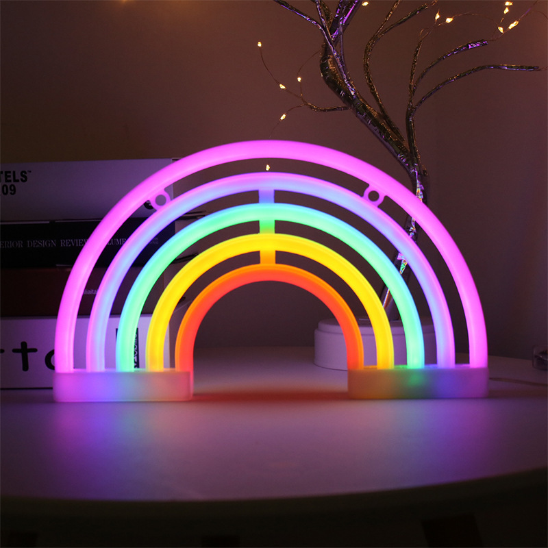 Cross Border Hot Sale Wall Hanging Rainbow Neon ins Room Decorative Light Dual Use 5 Color Rainbow Hanging Neon Light