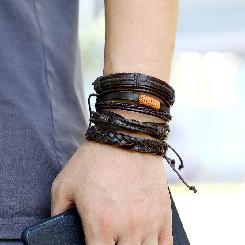 Fashion new cowhide simple multi-layer menu0027s bracelet