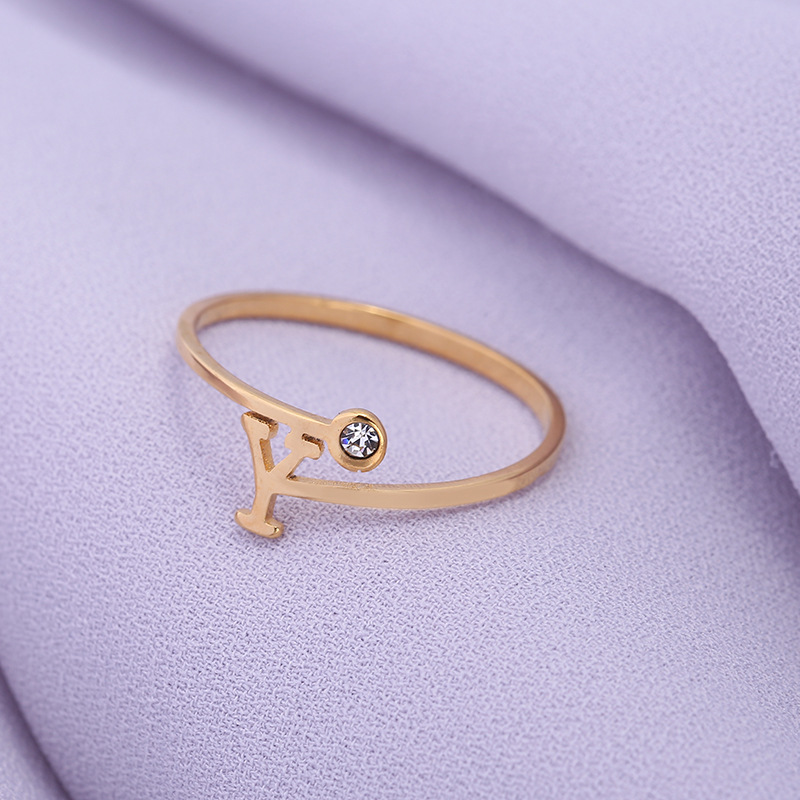 10, 6 Ring Size Simple Style Classic Style Commute Letter Stainless Steel Plating Inlay Zircon Rings