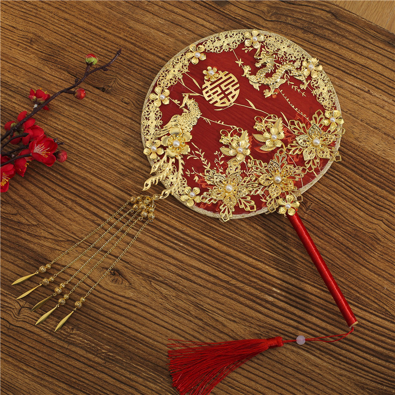 厂家直销 新娘古装扇手工喜扇饰品团扇秀禾旗袍中式团扇手捧扇