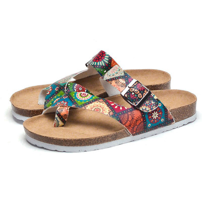 睿足跨境新品女士软木拖鞋民族风学生沙滩鞋韩版男式软木凉拖鞋潮