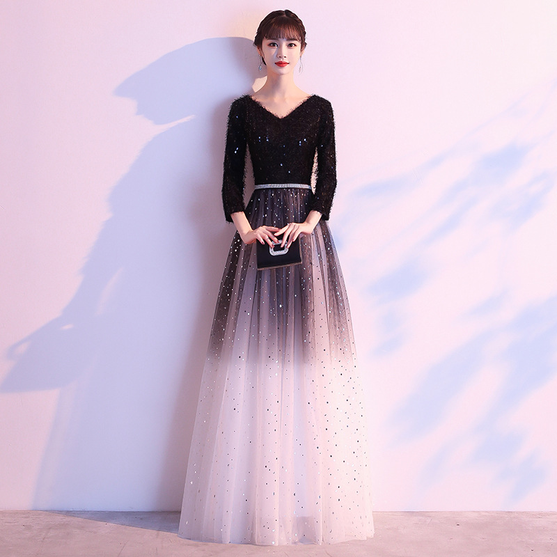 Banquet evening dress for women 2023 new spring elegant Lady Black chorus costume long