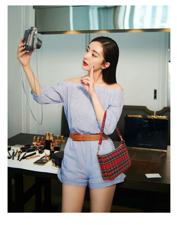 Damestassen 2023 Koreaanse versie van de nieuwe internetberoemdheid geruite baguette okseltas canvas tas literaire retro cross-body schoudertas_voghion.com