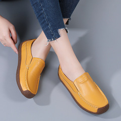 Spring and autumn single shoes for women, flat-soled flat-heeled beanie women's shoes, cowhide woven hollow snail shoes, large size women's shoes, casual mother's shoes