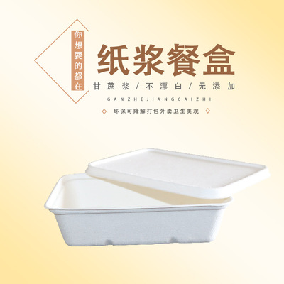 环保纸浆餐盒甘蔗浆材质降解饭盒打包外卖和秸秆快餐盒中餐盒定制|ms