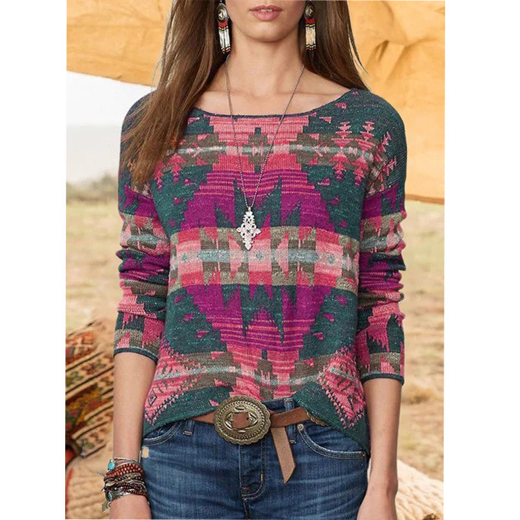 autumn and winter new fashion print round neck long sleeve t-shirt  NSLZ26700