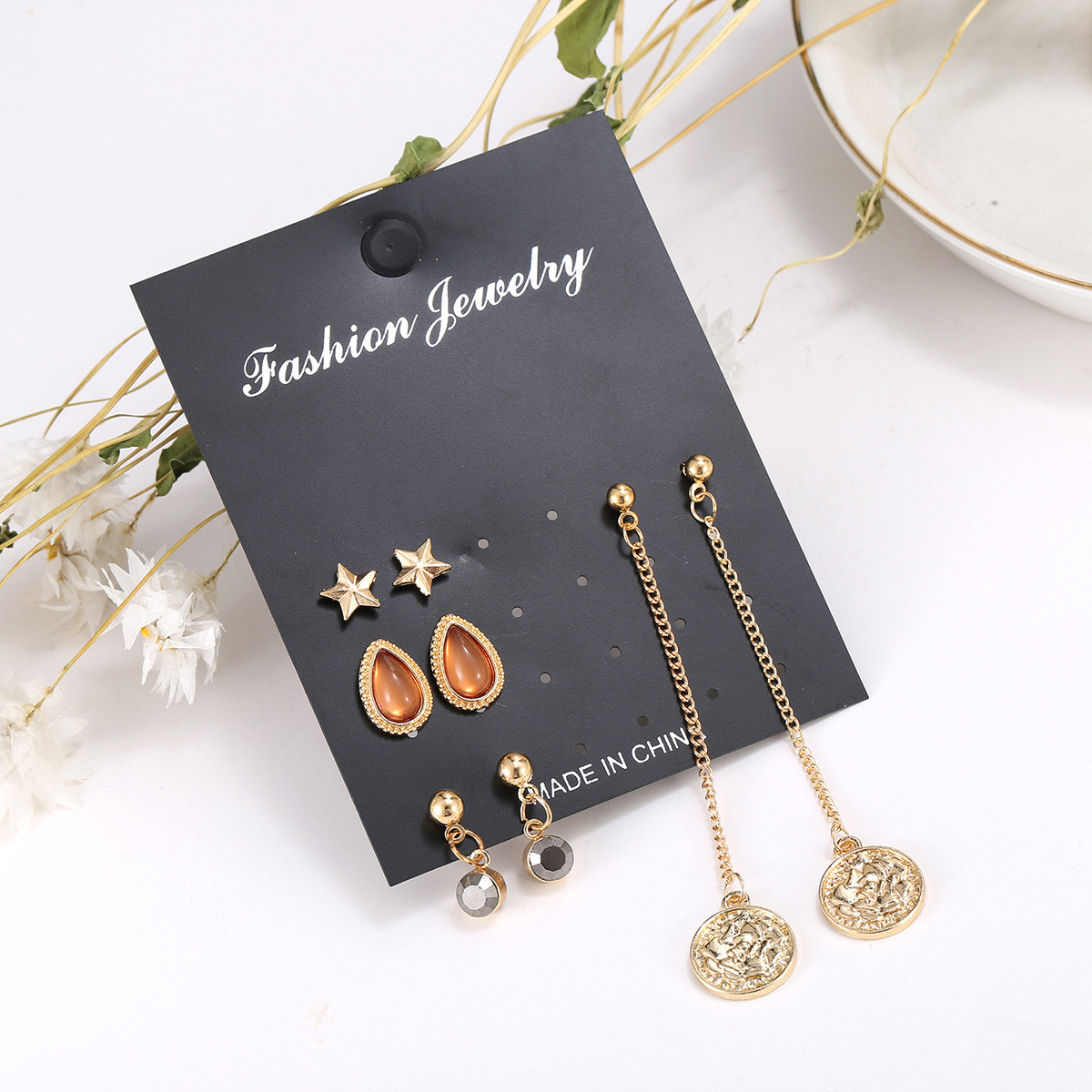 Jewelry Earrings New Bohemian Black Diamond Long Retro Star 4 Pairs Of Earrings Set Combination Wholesale Nihaojewelry display picture 4