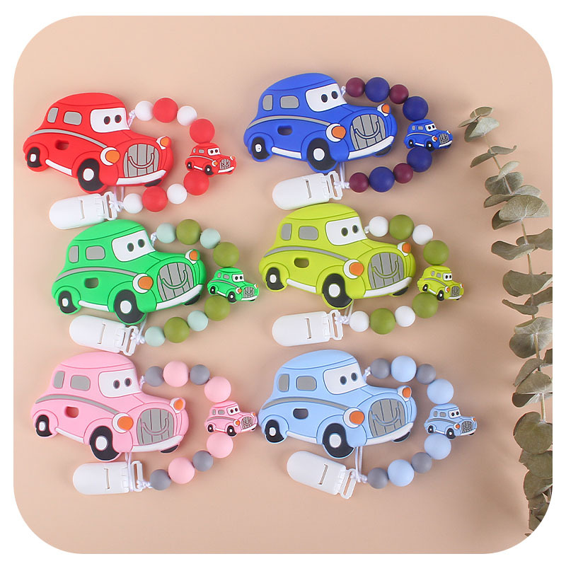 Bebé teether juguetes teether palo clásico coche de silicona chupete cadena anti-gota de la cadena de venta caliente teether traje