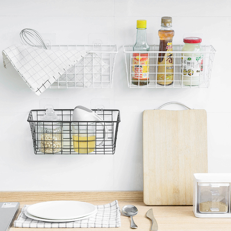 Internet celebridad creativa cesta colgante de hierro montado en la pared de almacenamiento rack montado en la pared rejilla Baño Cocina dormitorio rack de almacenamiento al por mayor