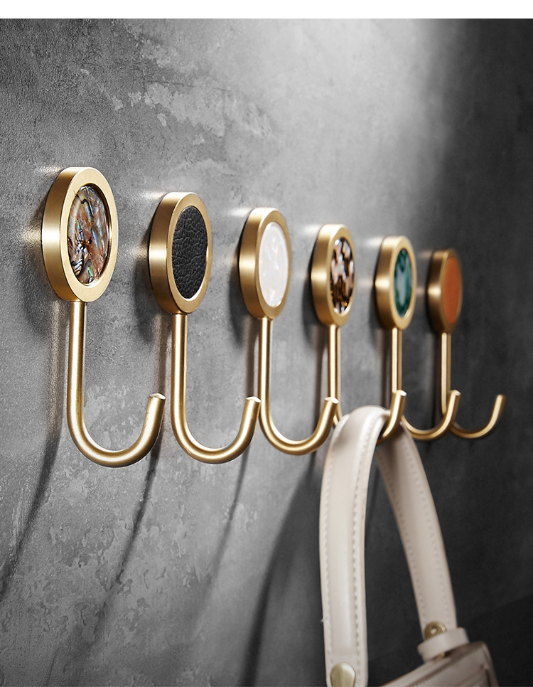 北欧黄铜挂钩轻奢黏胶衣帽钩贝壳天然石厨房卫生间免钉毛巾钩undefined