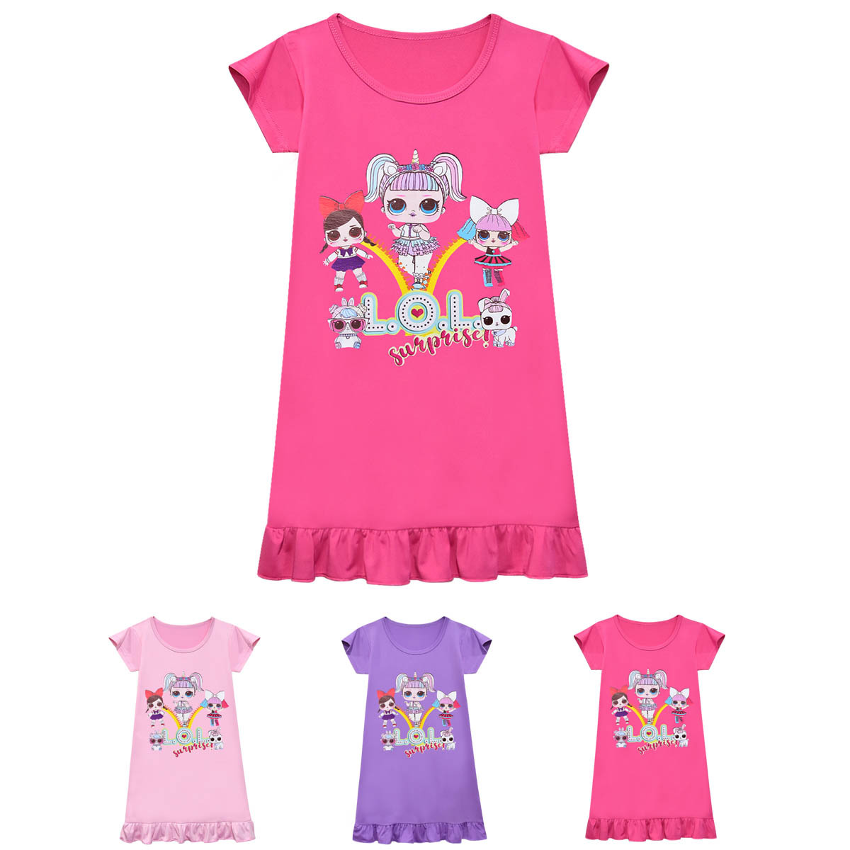 Manufacturers supply 90-150 children's clothing doll cartoon children's short-sleeved skirt girls long nightgown Q8036
