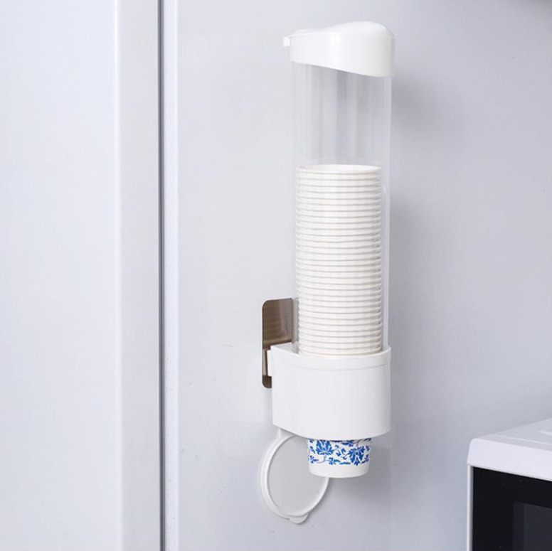 一次性杯子架自动取杯器免打孔挂壁式放纸杯水杯架家用收纳置物架|ru