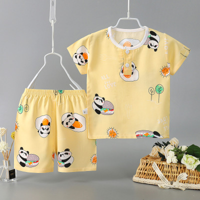 new pattern children Cotton silk Pyjamas Xiabaobao Short sleeved shorts TSUMUGI Air conditioning service men and women Home Furnishings wholesale
