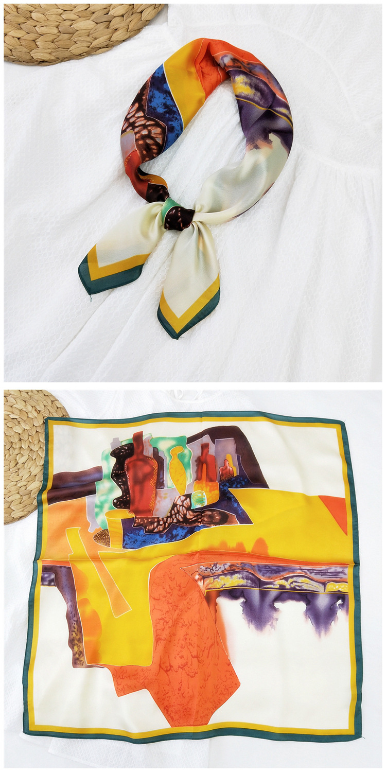 60g Weight Silk Scarf Classification Travel Occasion Silk Material Unisex Gender Printing Design Sweet Style Khaki, Grey, Red, Green, Blue, Yellow, Black Color 70 Small Square Scarf Silk Scarf Women Summer Neck Scarf Neck Protector Korean Thin Scarf 30