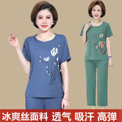 [clothes+trousers]Summer wear Two piece set new pattern Middle and old age Short sleeved T-shirt Western style Large jacket