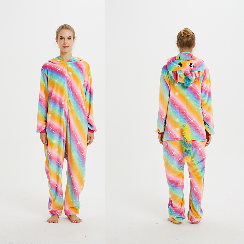 Pijamas de una pieza de coral grueso con diseño de animales de dibujos animados, franela cálida informal de manga larga, venta al por mayor del fabricante, gruesos y cálidos.