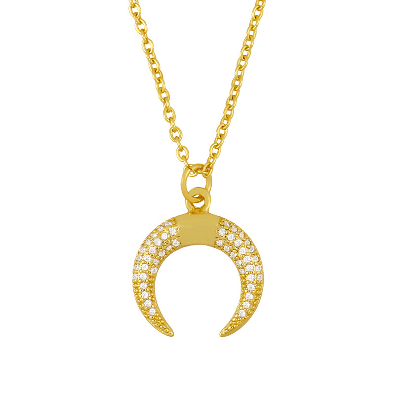 new moon micro-inlaid zircon crescent copper pendant necklace for women wholesale