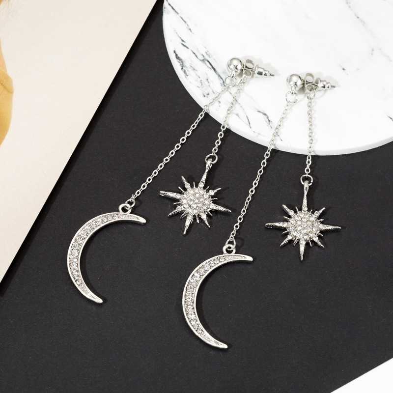 Star, Moon Pattern 1 Pair Ig Style Star Moon Plating Chain Inlay Alloy Rhinestones Drop Earrings