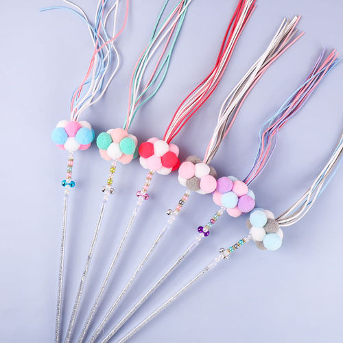 Manufacturer Direct Sale Fairy Cat Teaser with Tassel Bell, Plush Ball Cat Toys, Pet Interaction Self-Having Cat Entertainer