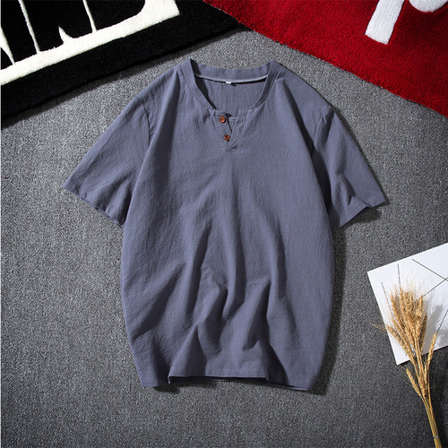 Summer Japanese Style Linen Short-Sleeve T-Shirt for Men in Large Size Cotton-Linen Half-Shirt Thin Model T-Shirt with Chinese Style Top for Men