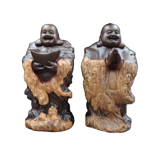 Black Sandalwood Fortune Bearer with Natural Skin, Maitreya Buddha Wood Carving Ornament, Handicraft Gift